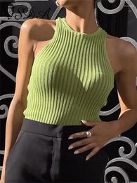 Women's Tanks FSDA Fashion White See Through Women Tops Outfit Sleeveless Sexy Camis Skinny Club Party Clothes Green