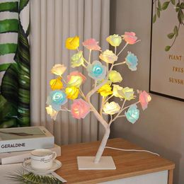 Decorative Flowers 24LEDs Rose Flower Table Lamp USB Christmas Tree Fairy Lights Night Home Party Wedding Kids Room Decor Mother's Day Gift