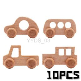 Baby Toy 10pcs Baby Toys Beech Wooden Blocks 1pc Wooden Car Bus Cartoon Educational Montessori Toys For Children Teething Baby Teetherszln231223