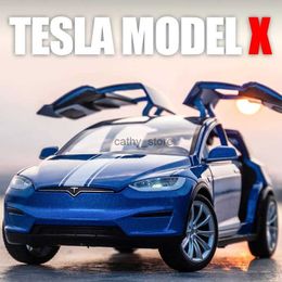 Electric/RC Car 1/20 New Energy Vehicle Tesla Model X Alloy Model Car Miniature Metal Diecast Toy Car Simulation Sound And Light Children's GiftL231223