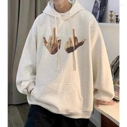 Men's Hoodies Autumn Winter Finger Printing Plush Oversize Vintage Y2k Long Sleeve Hooded Sweatshirt Men Hoody Pullovers