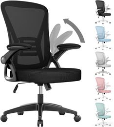 naspaluro Ergonomic Office Chair, Computer Chair with Adjustable Height, Flip-Up Arms and Lumbar Support, Breathable Mesh Desk Chair for Home Study Working