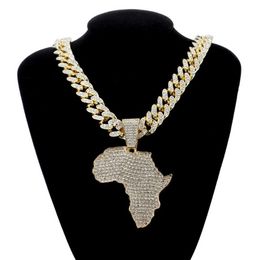 Fashion Crystal Africa Map Pendant Necklace For Women Men's Hip Hop Accessories Jewellery Necklace Choker Cuban Link Chain Gift251H