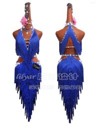 Stage Wear Belly Dance Latin Competition Costume Performance Skirt Inspiration Adult Girl Blue Fringe Embroidery