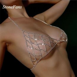 StoneFans Bra Chain Crystal Beach Body Jewellery Shiny Chest Harness Bikini Body Chain Women Necklace Drop T200508262C