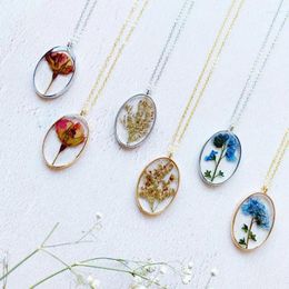 Pendant Necklaces Plant Specimen Dry Flower Necklace Forest Series Fresh Jewellery Making Women's Wind Dried Oval Resin Gift