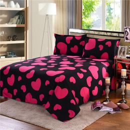 sets Western Style Bedding Sets Queen Size Rose Red Heartshaped Printing Luxury Bed Cover Comfortable Soft Duvet Cover Set 4pcs 210319