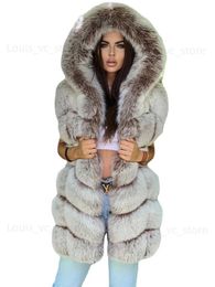 Women's Fur Faux Fur RR1487 Faux Fur Vests Womens With A Hood Fluffy Jackets Ladies Special Colour Winter Eco Fur Coats Woman Winter Coat Women 70cm T231223