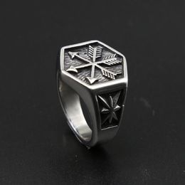 Vintage Viking Arrow Ring Punk 316L Stainless Steel Compass Men Fashion Hip Hop Hippie Jewellery Drop Store Cluster Rings302e