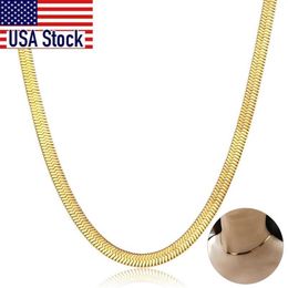 Chains Chic Flat Snake Link Choker Gold Colour Collar Stainless Steel Necklace For Women Herringbone Chain High Quality Jewellery DN2268w