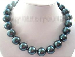 Necklaces Natural 18mm Round Tahiti Black Shell Pearl Necklace! (A0329)