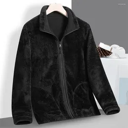 Men's Jackets Double-sided Fleece Jacket Men Pockets Coat Versatile Lapel Warm Stylish Functional Outerwear For Autumn