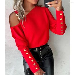 Women's Blouses Leisure Solid Colour Metal Buckle Diagonal Shoulder Collar Button Up Shirt For Women Sexy Off Elegant Office Clothing