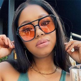 Sunglasses Retro Double Bridge Square Women Trending Vintage Brand Designer Orange Sun Glasses Cute Female Eyewear UV400Sunglasses330F