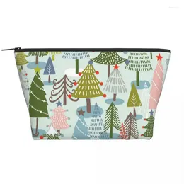 Cosmetic Bags Christmas Tree Forest Trapezoidal Portable Makeup Daily Storage Bag Case For Travel Toiletry Jewelry