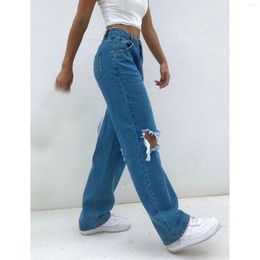 Women's Jeans Offers Hole Denim Trouser Loose-Fitting Wide Leg Straight Tube Trousers Pants