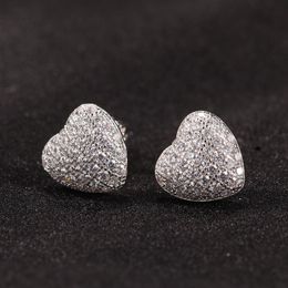 Mens Hip Hop Stud Earrings Jewelry Fashion Gold Simulated Diamond 925 Silver Heart Earrings316C