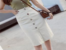 Casual High Waist Single Breasted Women Jean Skirt Streetwear Stretch Skinny Female Pencil White Pockets Denim LJ2008208677176