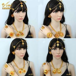 Sets Aniid Ethiopian Gold Plated 6pcs Jewellery Sets with Red Crystal Zircon Stone Indian High Quality Necklace Set Wedding Party Gifts