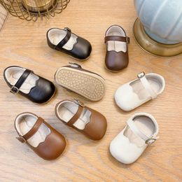 First Walkers Fashion Baby Girls' Leather Shoes Solid Colour Anti Slip Single Soft Sole Casual Walking Kids