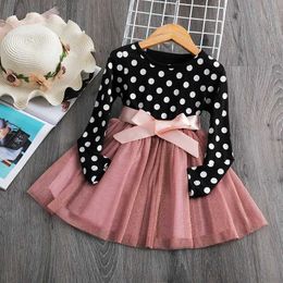 Girl's Dresses Polka-dot Kids Princess Dresses for Girls Spring Autumn Long Sleeve Children Wedding Birthday Party Dress 3-8 Yrs Baby VestidosL2405