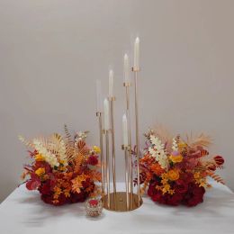 Metal Candlesticks Candelabra Candle Holders Stands With 6 Heads Wedding Table Centerpieces Flower Vases Road Lead Party Decoration