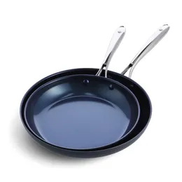 Pans Blue Diamond Hard Anodized Toxin-Free Ceramic Metal Utensil Safe Frying Pan Set 10" And 12"