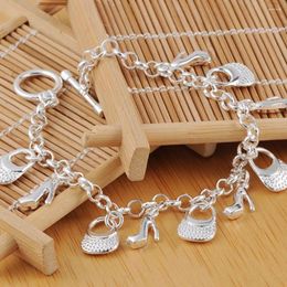 Charm Bracelets 925 Sterling Silver Cuff High-heeled Shoes Bag Fashion For Women Exquisite Bracelet Party Jewellery Gift