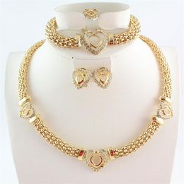 Heart Design Costume Necklaces Bracelets Earrings Rings Set Fashion Top Quality African Gold Plated Women Bridal Jewelry 237t