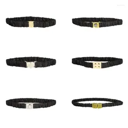 Belts F42F Women Versatile Pleated Belt Slimming Waist Adjustable Dress Shirt PU Leather Wear Resistant