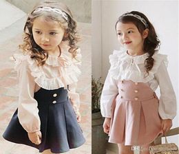 Bütün bebek giyim bahar çocuklar giyim kız bebek kızlar uzun kollu çiçek gömlek elbise etek set 2 adet yüksek kalite ile 1019231
