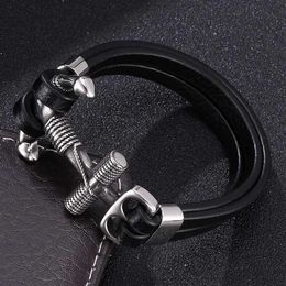 Charm Bracelets Men Trendy Jewellery Stainless Steel Cross Anchor Buckle Leather Bracelet Bangles Fashion Male Wrist Band ST785185o