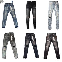 Jeans viola jeans designer maschile pantaloni neri pantaloni neri ricami di ricamo di alta gamma strappato per il marchio di tendenza antage pantalone pieghe