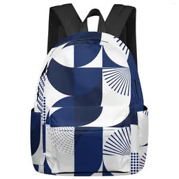 Backpack Mediaeval Blue Geometry Women Man Backpacks Waterproof Travel School For Student Boys Girls Laptop Book Pack Mochilas