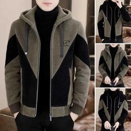 Men's Jackets Windproof Winter Jacket For Men Hooded Drawstring Warm Coat With Color Matching Thick Soft Plus Size Long