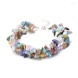 Link Bracelets Natural Stone Irregular Gravel Double Layer Bracelet Colorful Crystal Agate Chipped Beads Bangle For Women Girl Jewelry Gift
