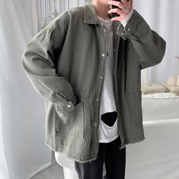 Men's Jackets Men Jacket Solid Color Turn-down Collar Button Closure Male Coat Pocket Design Decorative Polyester Leisure Buttoned Outerwear
