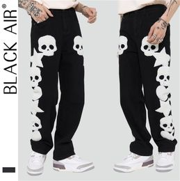 BLACKAIR skulls pattern baggy jeans skeleton embroidery for men hip hop high street cargo black DY815 2202285835922