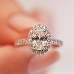 Dainty Lady Promise Ring 925 Sterling silver Oval Diamond Engagement wedding band rings for women Jewellery Gift263G