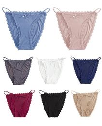 Women Sexy Solid Colour Ice Silk Lace Trim Strap Breathable Thin Panty Briefs4325019