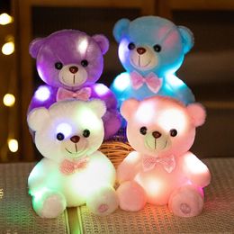 20cm Luminous Creative Light Up Led Teddy Bear Stuffed Animal Plush Toy Colorful Glowing Bow Tie Bear Christmas Gift For Kids 231222