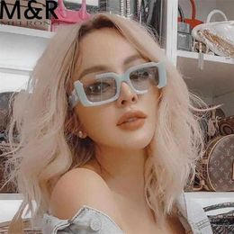 Sunglasses Hip-hop Square Sunglasses Women Men Off Notch Hole Design White Sun Glasses Blue Ladies Vintage Shados Eyewear UV400 L2310r