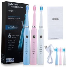 Toothbrush Electric Toothbrush for Adults Kids Usb Rechargeable 6 Modes Dental Care Waterproof Toothbrush Soft Bristles Teeth Whitening