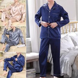 Active Sets Men Fall Winter Pajama For Man OverSize Lapel Buttons Silk Male Pajamas With Shirt Pants Boys Satin Sleepwear Set Pijamas Mujer