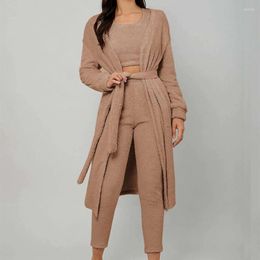 Women's Two Piece Pants 3 Women Fluffy Tracksuits Sets Plush Velvet Cardigan Coat Crop Tops Legging Winter Warm Casual Outfits Sweatshirts