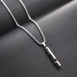 Pendant Necklaces Whistle Necklace Hip-hop Personality Trendy Men's Simple Cool Flute Can Blow Creative Metal Chain206s