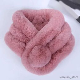 Scarves Wraps Pink Cashmere Scarf Winter Faux Fur Rabbit Fur Plush Thick Warm Scarf Fashion Warm Cross Children'S Scarf Plush Snood Scarves