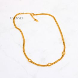 Stainless Steel Necklace, Colourful Zircon Inlaid Pendant, Cuban Two sided Grinding Collar Chain Bracelet Set, Female YS394
