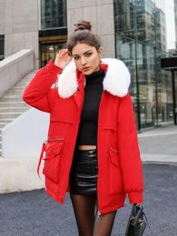 Women's Trench Coats In Winter Down Cotton Jacket 2023 Thickened Insulation Long Parkas Oversize Red Hooded Coat Elegant Woman Clothing