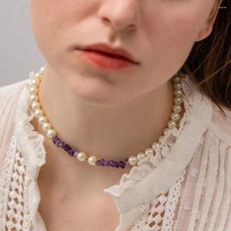 Choker Fashion Boho Style Simple 8MM Pearl Necklace For Women Wedding Love Crystal Purple Pendant Jewellery Wholesale